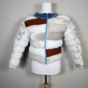 Handmade Artisan‎ Patchwork Puffer Jacket Velvet Mixed Media Puffy Coat Small